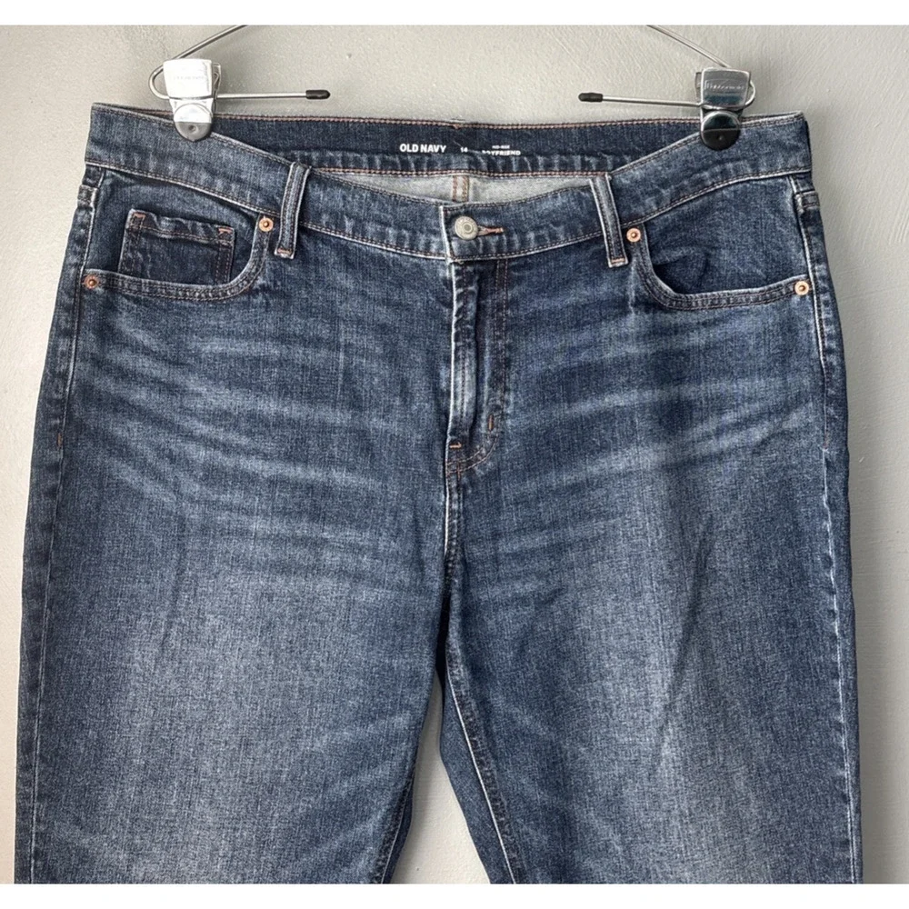 Old Navy Jeans Size 14 Mr Boyfriend Midrise Blue Stretch Denim Cropped Raw Hem